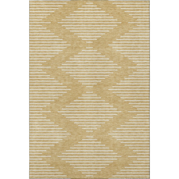 HomeRoots 8' X 10' Gold And Ivory Geometric Area Rug – Washable, Stain Resistant, UV Protected for Stylish Spaces 679730