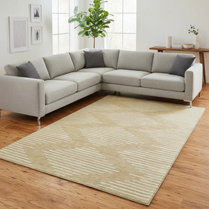 HomeRoots 9' X 12' Gold & Ivory Geometric Washable Area Rug – UV Protected, Stylish, Stain-Resistant Comfort 679731