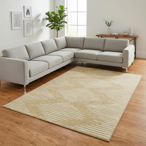 HomeRoots 10' Gold and Ivory Geometric Washable Area Rug - Durable, UV-Protected, Perfect for Family Spaces! 679732