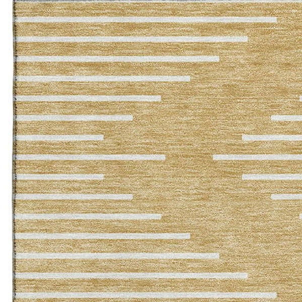 HomeRoots 10' Gold and Ivory Geometric Washable Area Rug - Durable, UV-Protected, Perfect for Family Spaces! 679732