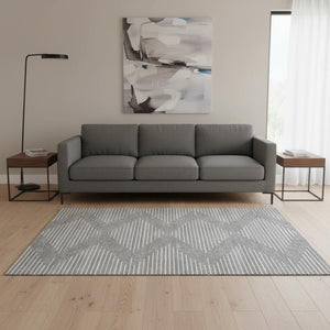 HomeRoots 5' X 8' Gray and Ivory Geometric Washable Area Rug with Stain Resistance and UV Protection for Homes 679734