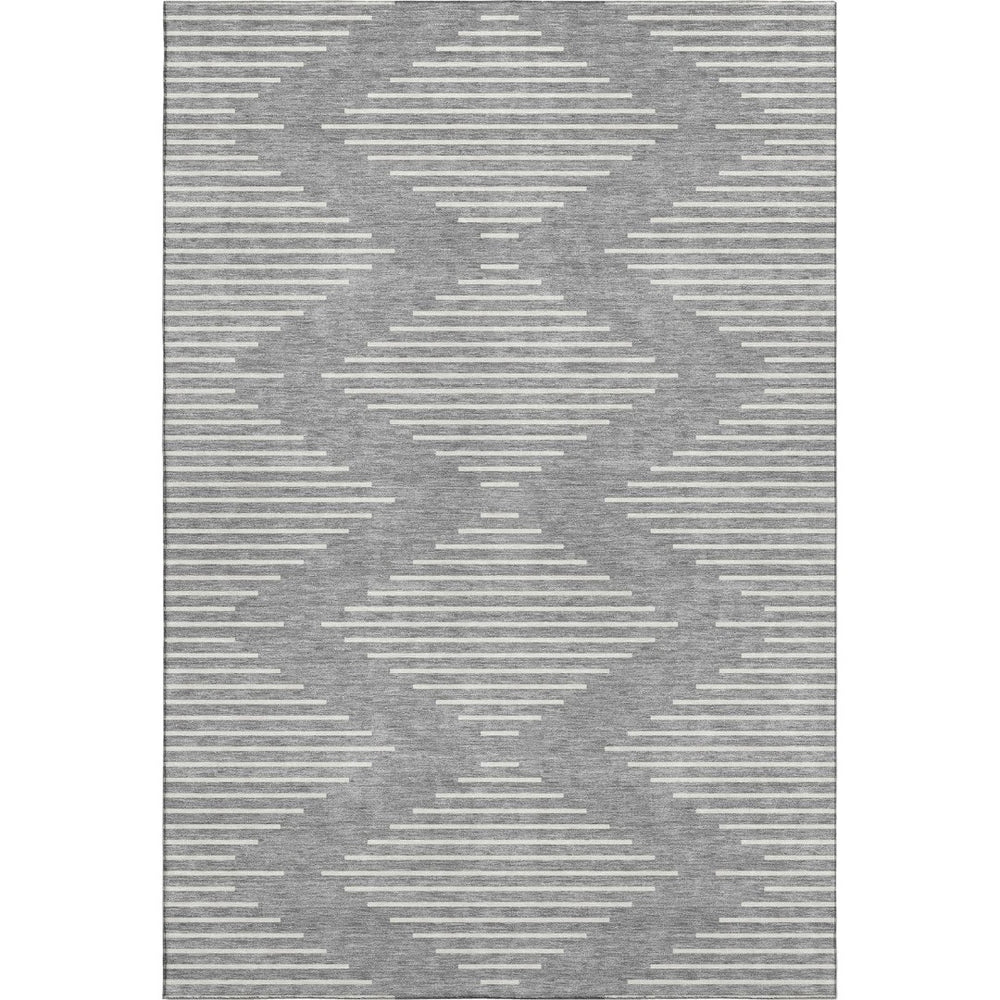 HomeRoots 5' X 8' Gray and Ivory Geometric Washable Area Rug with Stain Resistance and UV Protection for Homes 679734