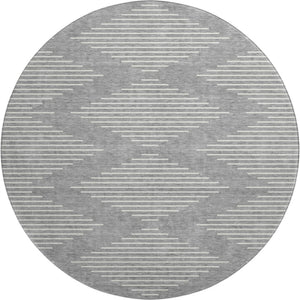 HomeRoots 8' Gray and Ivory Geometric Round Rug - Washable, UV-Protected, Stylish, Stain-Resistant Beauty 679735