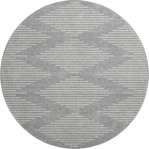 HomeRoots 8' Gray and Ivory Geometric Round Rug - Washable, UV-Protected, Stylish, Stain-Resistant Beauty 679735