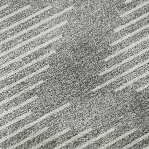 HomeRoots 8' Gray and Ivory Geometric Round Rug - Washable, UV-Protected, Stylish, Stain-Resistant Beauty 679735