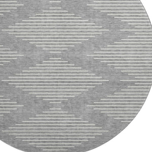 HomeRoots 8' Gray and Ivory Geometric Round Rug - Washable, UV-Protected, Stylish, Stain-Resistant Beauty 679735