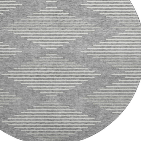 HomeRoots 8' Gray and Ivory Geometric Round Rug - Washable, UV-Protected, Stylish, Stain-Resistant Beauty 679735
