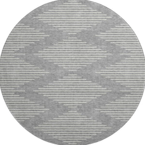 HomeRoots 8' Gray and Ivory Geometric Round Rug - Washable, UV-Protected, Stylish, Stain-Resistant Beauty 679735