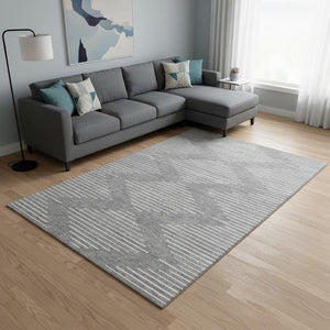HomeRoots 9' X 12' Gray and Ivory Geometric Area Rug – Washable, UV Protected, Stain Resistant for High Traffic Use 679737
