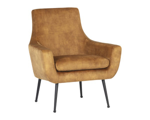 Sunpan Aletta Modern Lounge Chair with Glamorous Design and Black Iron Legs for Chic Living Spaces Nono Tapenade Gold