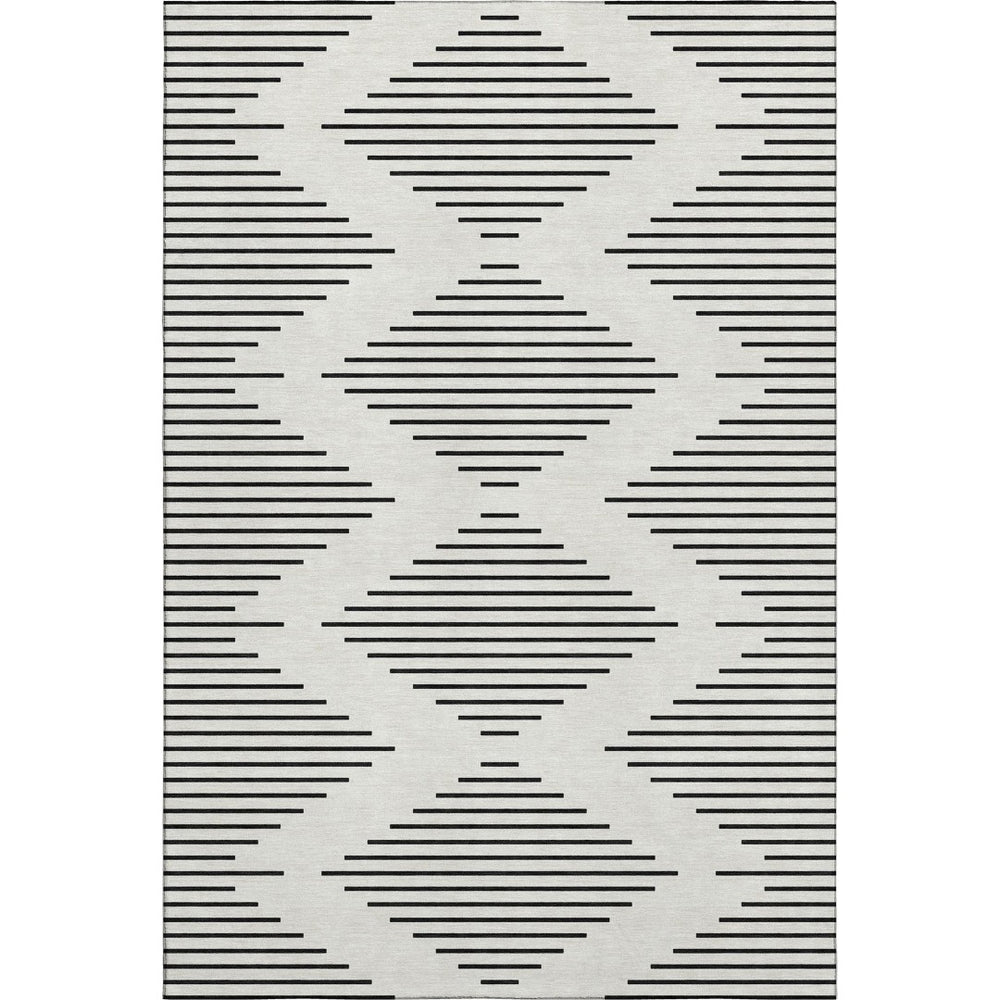 HomeRoots 5' X 8' Ivory And Black Geometric Area Rug - Stylish, Washable, UV Protected for Modern Spaces 679740