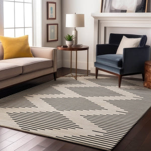 HomeRoots 8' X 10' Ivory and Black Geometric Washable Area Rug - UV Protected, Durable & Stylish for Any Space 679742