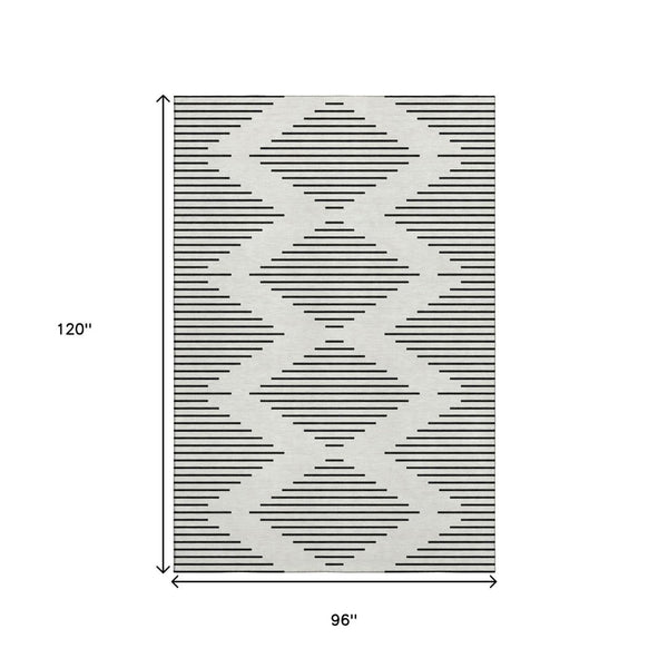 HomeRoots 8' X 10' Ivory and Black Geometric Washable Area Rug - UV Protected, Durable & Stylish for Any Space 679742