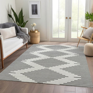 HomeRoots 9' X 12' Ivory and Black Geometric Area Rug - Stain-Resistant, UV Protected, Perfect for Busy Homes 679743