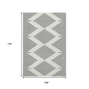 HomeRoots 9' X 12' Ivory and Black Geometric Area Rug - Stain-Resistant, UV Protected, Perfect for Busy Homes 679743