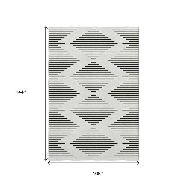 HomeRoots 9' X 12' Ivory and Black Geometric Area Rug - Stain-Resistant, UV Protected, Perfect for Busy Homes 679743