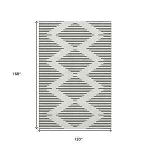 HomeRoots 10' X 14' Modern Ivory & Black Geometric Washable Area Rug with UV Protection for High-Traffic Spaces 679744