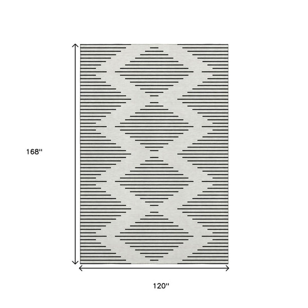 HomeRoots 10' X 14' Modern Ivory & Black Geometric Washable Area Rug with UV Protection for High-Traffic Spaces 679744