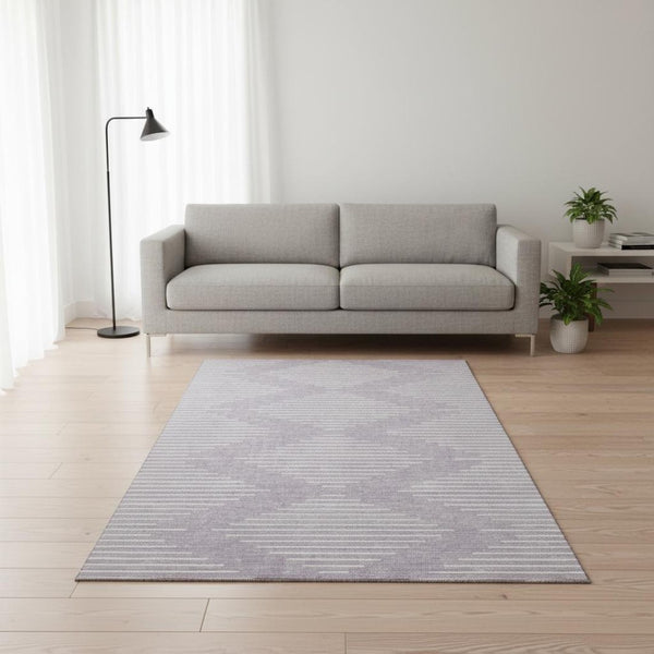 HomeRoots 5' X 8' Geometric Lavender and Ivory Area Rug - Stylish, Durable, Washable with UV Protection! 679746