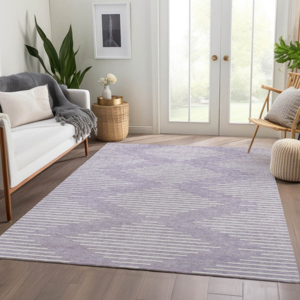 HomeRoots 5' X 8' Geometric Lavender and Ivory Area Rug - Stylish, Durable, Washable with UV Protection! 679746