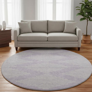 HomeRoots 8' Lavender and Ivory Geometric Round Rug - Washable, UV Protected, Stain-Resistant for Easy Care 679747
