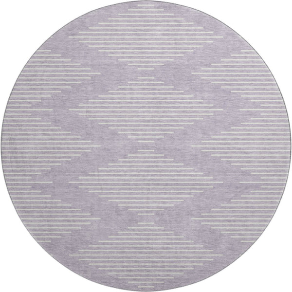 HomeRoots 8' Lavender and Ivory Geometric Round Rug - Washable, UV Protected, Stain-Resistant for Easy Care 679747