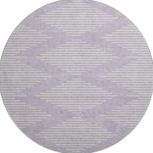 HomeRoots 8' Lavender and Ivory Geometric Round Rug - Washable, UV Protected, Stain-Resistant for Easy Care 679747