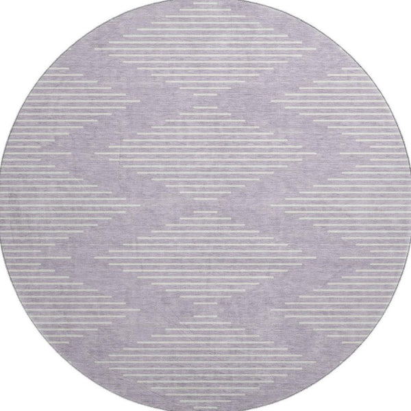 HomeRoots 8' Lavender and Ivory Geometric Round Rug - Washable, UV Protected, Stain-Resistant for Easy Care 679747