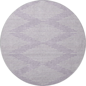 HomeRoots 8' Lavender and Ivory Geometric Round Rug - Washable, UV Protected, Stain-Resistant for Easy Care 679747