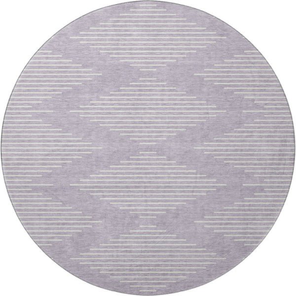 HomeRoots 8' Lavender and Ivory Geometric Round Rug - Washable, UV Protected, Stain-Resistant for Easy Care 679747