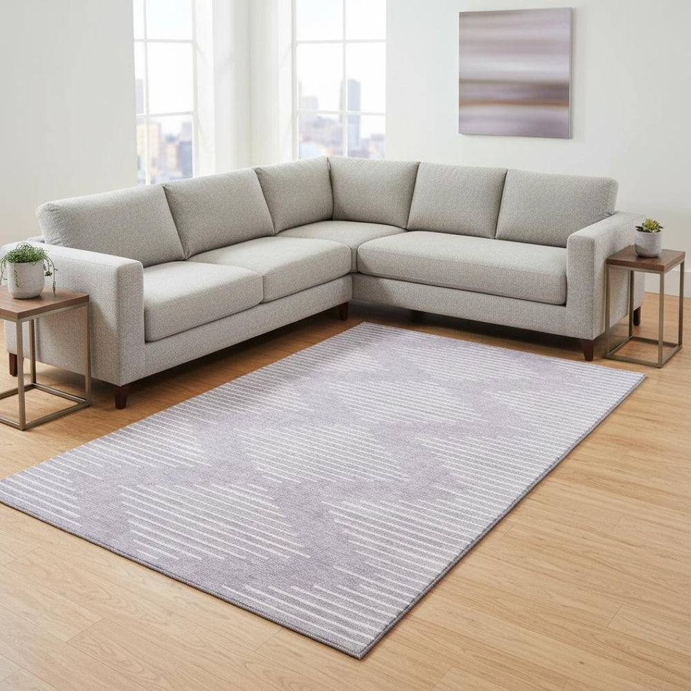HomeRoots 8' X 10' Modern Lavender & Ivory Geometric Area Rug - Washable, UV-Protected, Durable & Soft! 679748