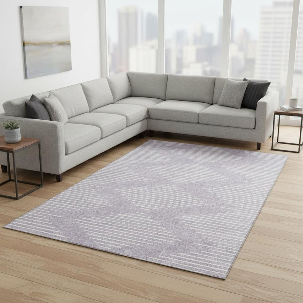 HomeRoots 9' X 12' Stylish Lavender & Ivory Geometric Area Rug - Washable, UV Protected, Perfect for High-Traffic Spaces 679749