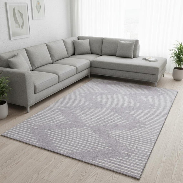 HomeRoots 10' X 14' Modern Lavender & Ivory Geometric Area Rug - Washable, UV Protected, Stain Resistant Style 679750