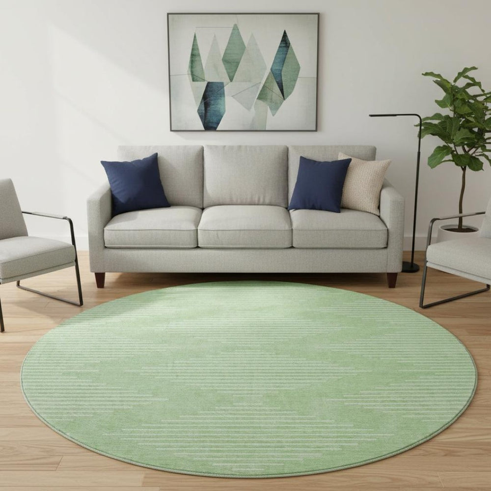 HomeRoots 8' Stylish Mint Green & Ivory Geometric Round Rug – Washable, UV Protection, Perfect for Homes! 679753