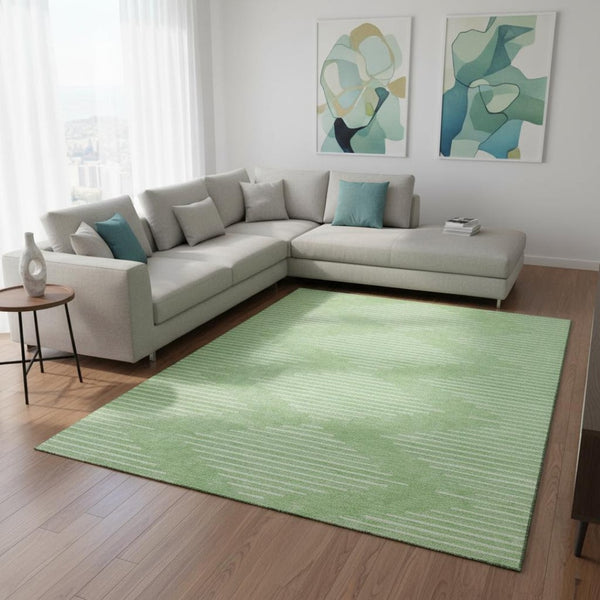 HomeRoots 10' X 14' Mint Green & Ivory Geometric Area Rug - Washable, UV-Protected for Stylish, Durable Spaces! 679756