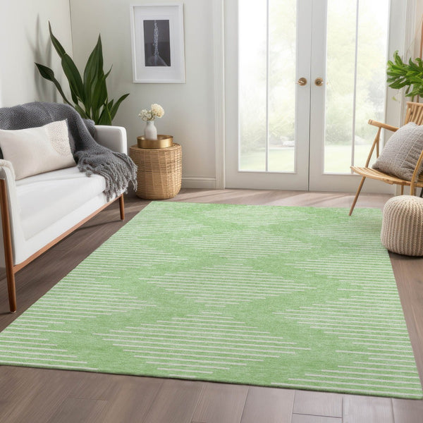 HomeRoots 10' X 14' Mint Green & Ivory Geometric Area Rug - Washable, UV-Protected for Stylish, Durable Spaces! 679756