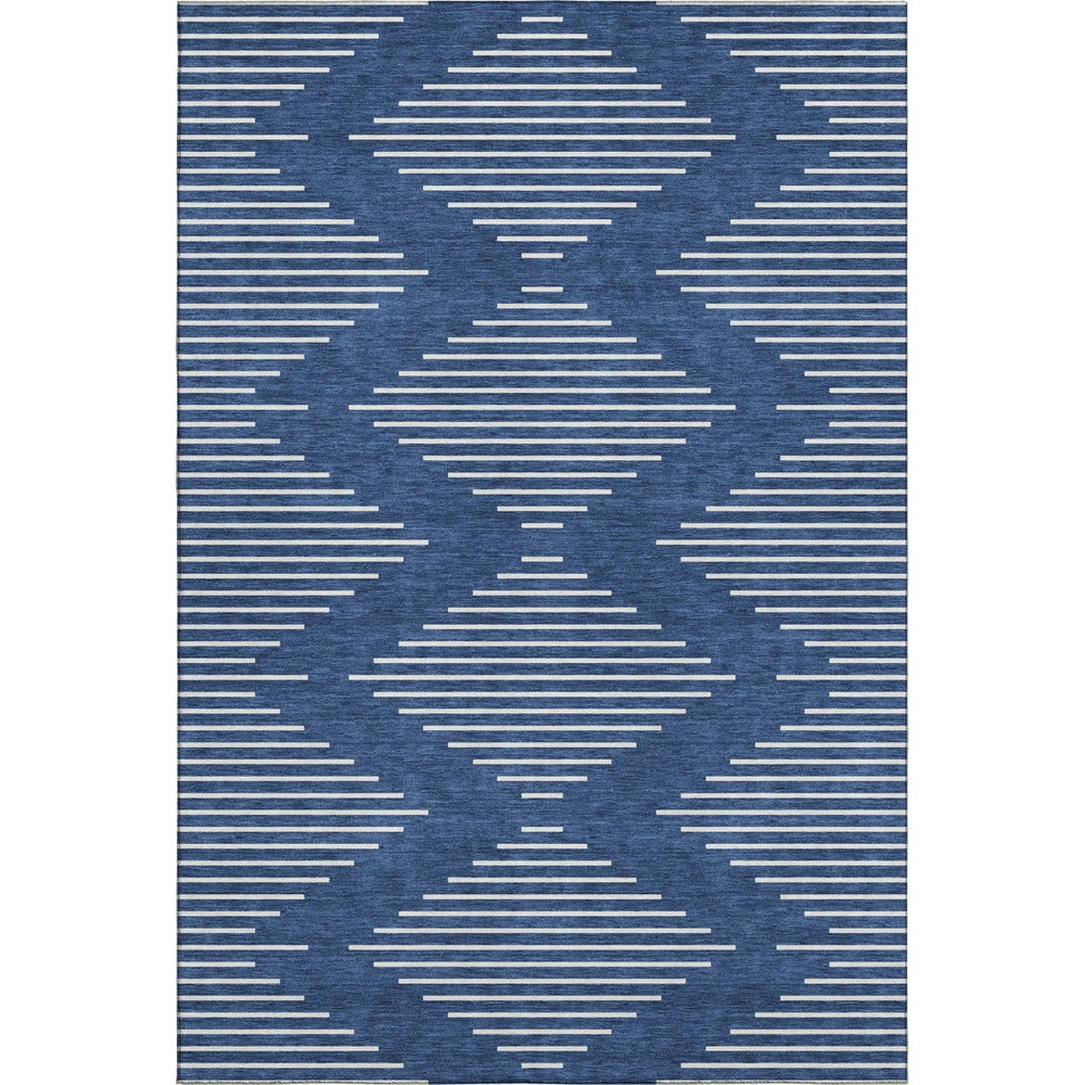 HomeRoots 5' X 8' Navy Blue & Ivory Geometric Area Rug – Durable, Stain-Resistant, UV Protected for Modern Homes 679758