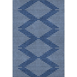 HomeRoots 5' X 8' Navy Blue & Ivory Geometric Area Rug – Durable, Stain-Resistant, UV Protected for Modern Homes 679758