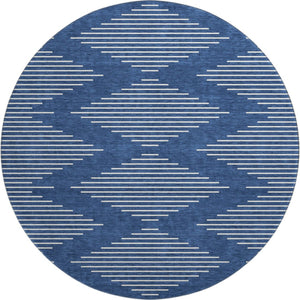 HomeRoots 8' Navy Blue Geometric Round Rug – Washable, UV-Protected, Stylish for High-Traffic Areas & Homes 679759