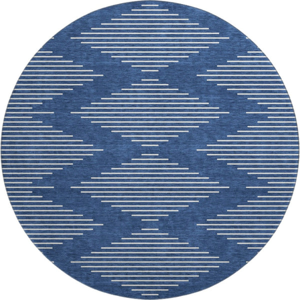 HomeRoots 8' Navy Blue Geometric Round Rug – Washable, UV-Protected, Stylish for High-Traffic Areas & Homes 679759