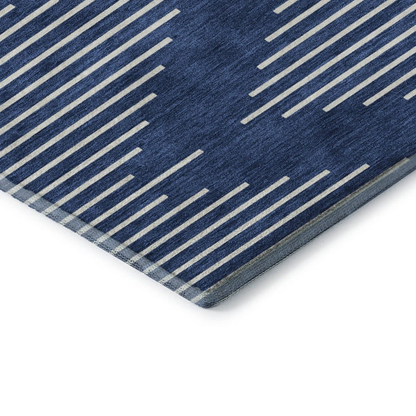 HomeRoots 8' Navy Blue Geometric Round Rug – Washable, UV-Protected, Stylish for High-Traffic Areas & Homes 679759