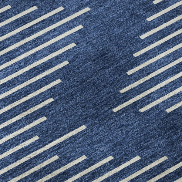 HomeRoots 8' Navy Blue Geometric Round Rug – Washable, UV-Protected, Stylish for High-Traffic Areas & Homes 679759