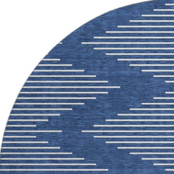 HomeRoots 8' Navy Blue Geometric Round Rug – Washable, UV-Protected, Stylish for High-Traffic Areas & Homes 679759