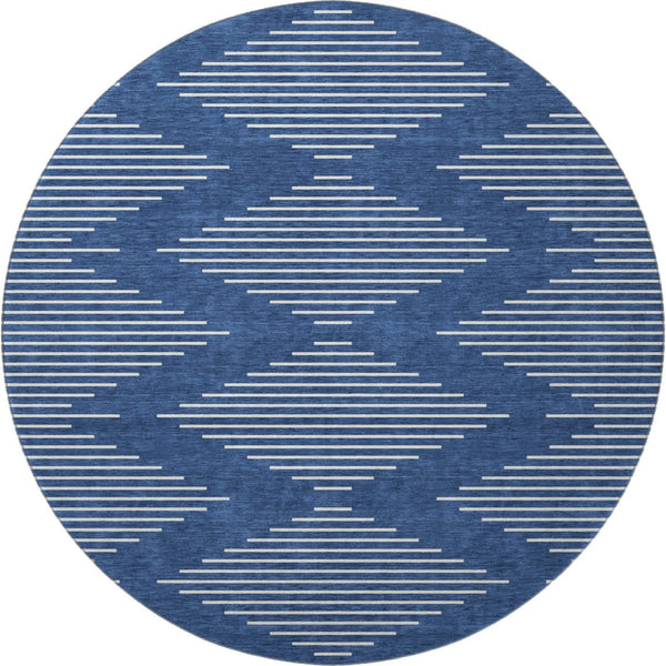 HomeRoots 8' Navy Blue Geometric Round Rug – Washable, UV-Protected, Stylish for High-Traffic Areas & Homes 679759