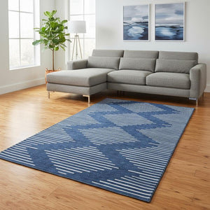 HomeRoots 8' X 10' Navy Blue & Ivory Geometric Area Rug - Washable, UV Protected & Perfect for Modern Homes! 679760