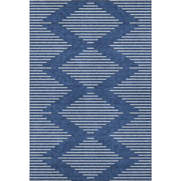 HomeRoots 8' X 10' Navy Blue & Ivory Geometric Area Rug - Washable, UV Protected & Perfect for Modern Homes! 679760