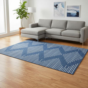 HomeRoots 9' X 12' Navy Blue & Ivory Geometric Area Rug - Stylish, Stain-Resistant, UV Protected for Any Room 679761