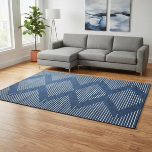 HomeRoots 10' X 14' Navy Blue and Ivory Geometric Area Rug - Stylish, Washable, UV Protected for Homes with Kids 679762