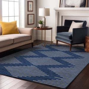 HomeRoots 10' X 14' Navy Blue and Ivory Geometric Area Rug - Stylish, Washable, UV Protected for Homes with Kids 679762
