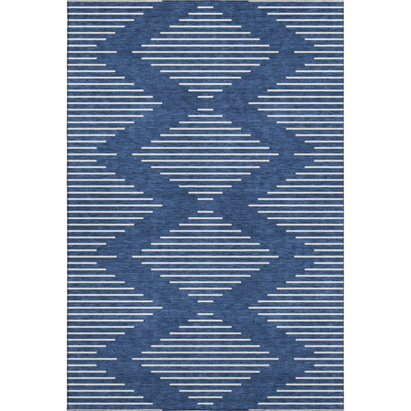 HomeRoots 10' X 14' Navy Blue and Ivory Geometric Area Rug - Stylish, Washable, UV Protected for Homes with Kids 679762